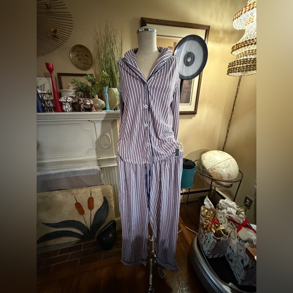ROOM SERVICE Cozy Cool Pajamas In Cameo/ Ink/ Pink Stripe - Picture 8 of 15